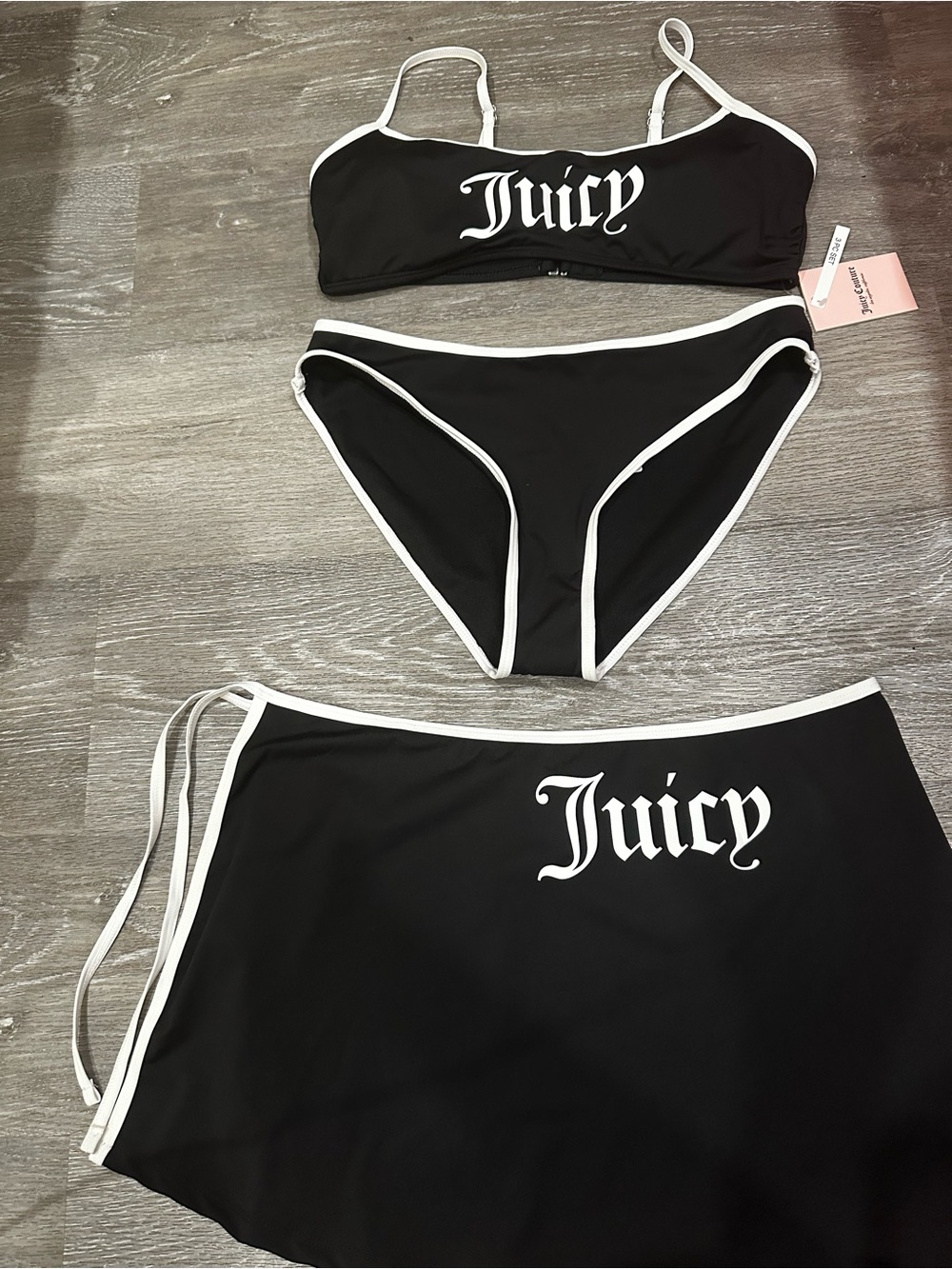 Juicy Couture Black Swim 3pc Set with White Trim and Logo
